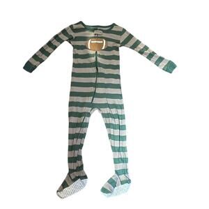 Carters 4T Green Gray Striped Footed Pajamas Football Appliqué.  Zippered